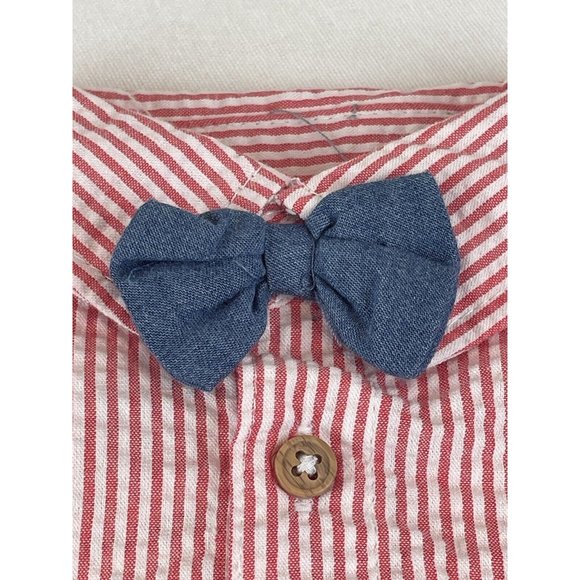 Infant Boys First Impressions Searsucker Striped Button Down Bow Tie Red White - Picture 3 of 6
